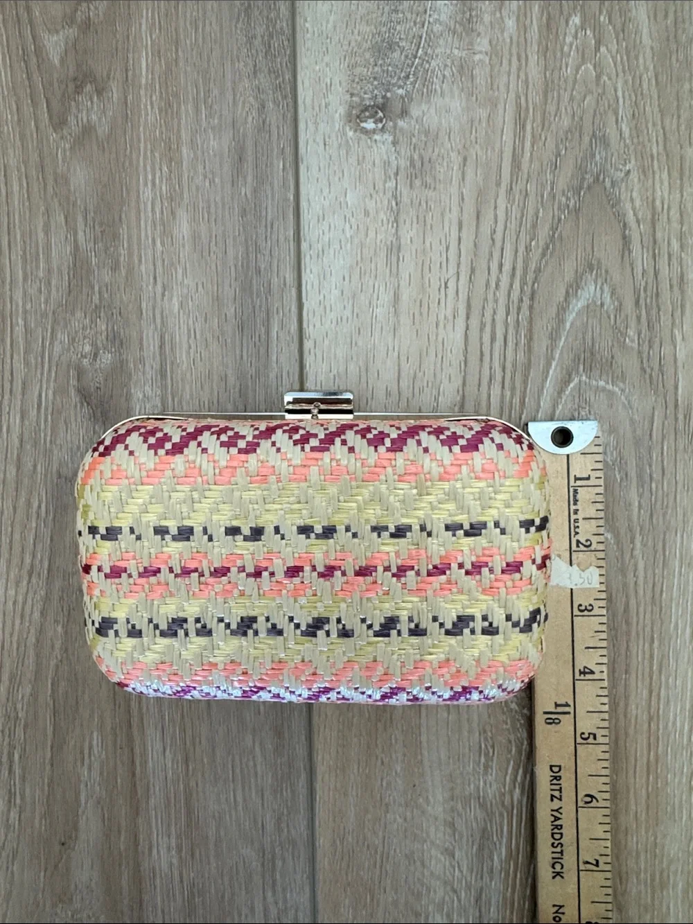 Woven Straw Crossbody Clutch in Natural and Coral